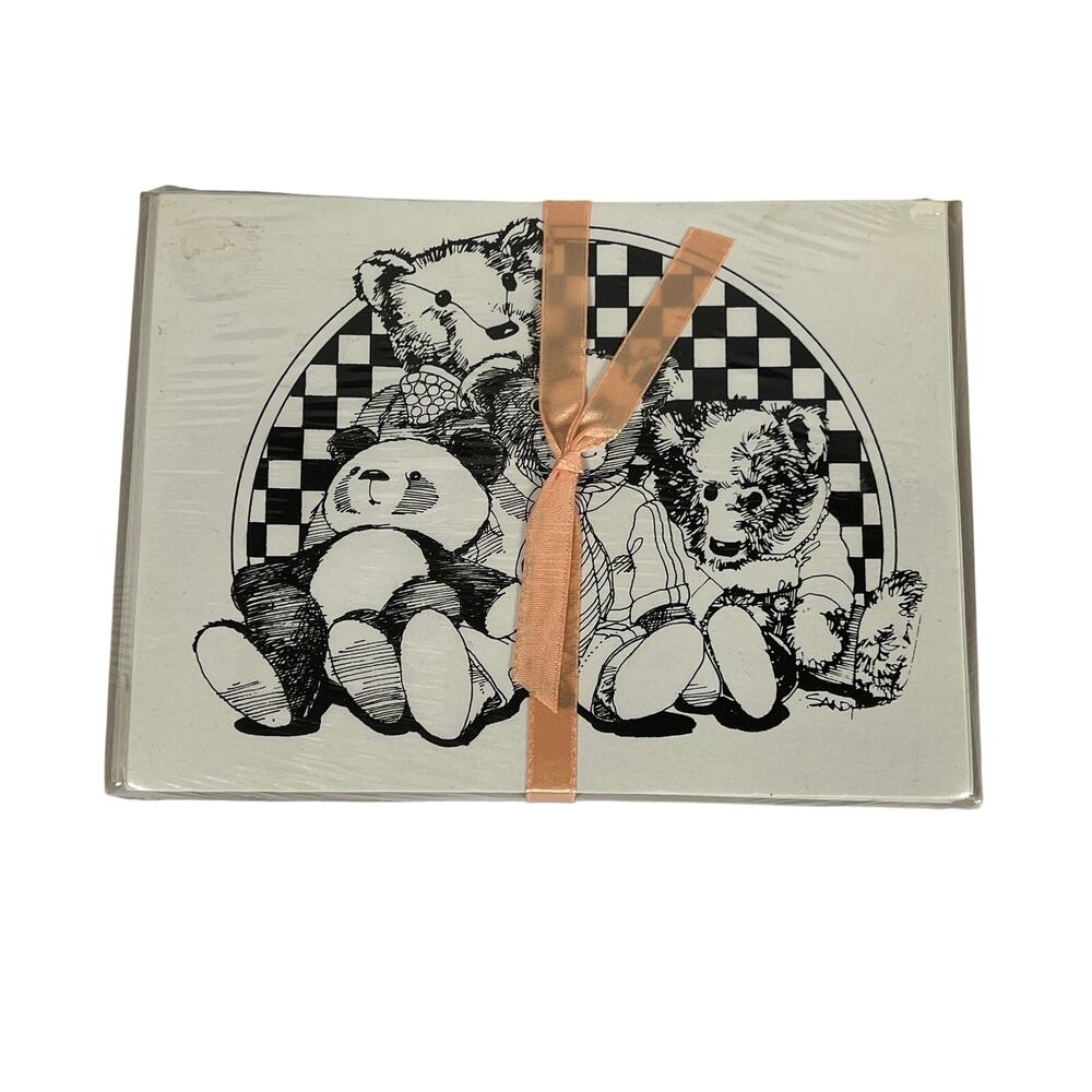 Vintage Teddy Bear Note Cards Envelopes Sandy Sealed Ribbon Stationery Set
